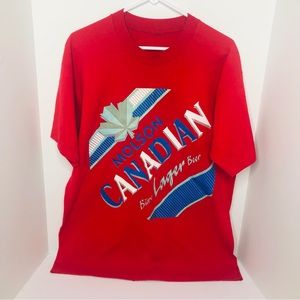 Vintage Molson Canadian Lager Beer Screen Print Single Stitch Shirt Red Mens XL